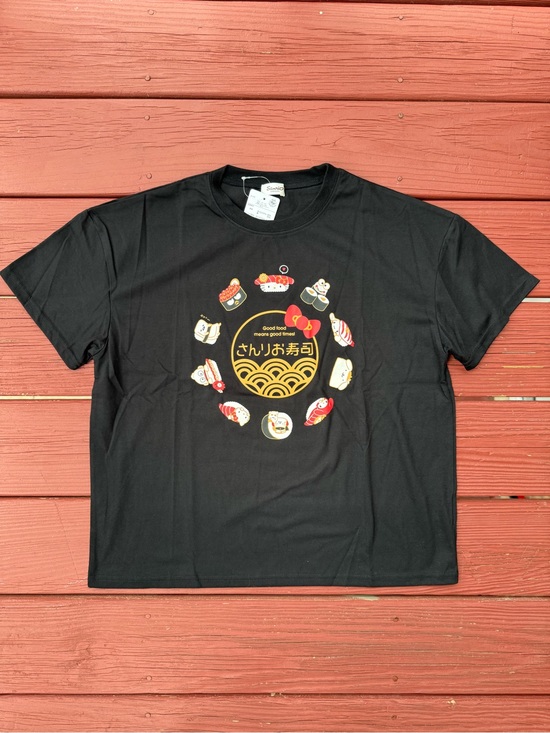 Sanrio Tops - Sanrio Black Short Sleeve Sushi Graphic Tee with Red & Yellow Accents